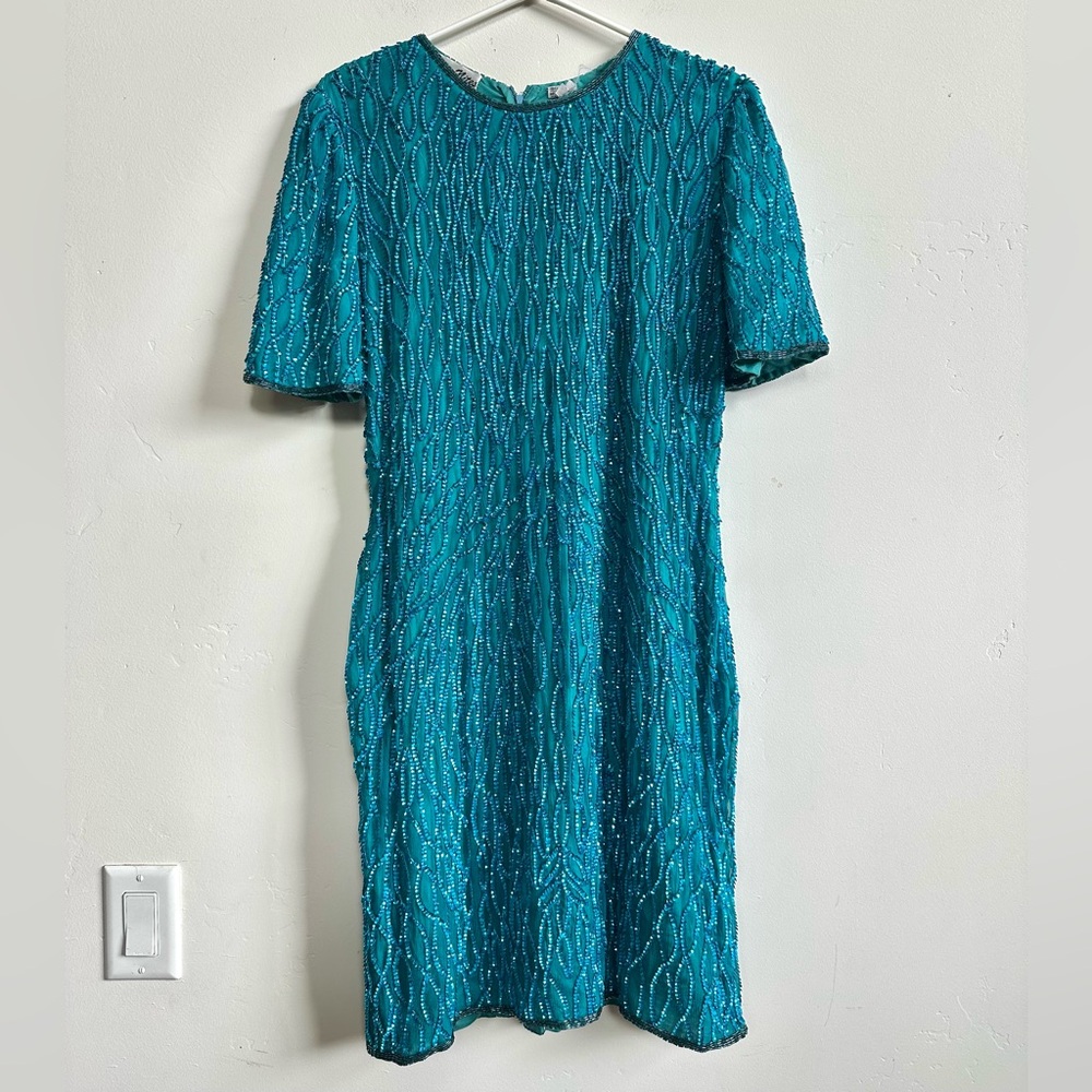 Vintage Teal Beaded Dress